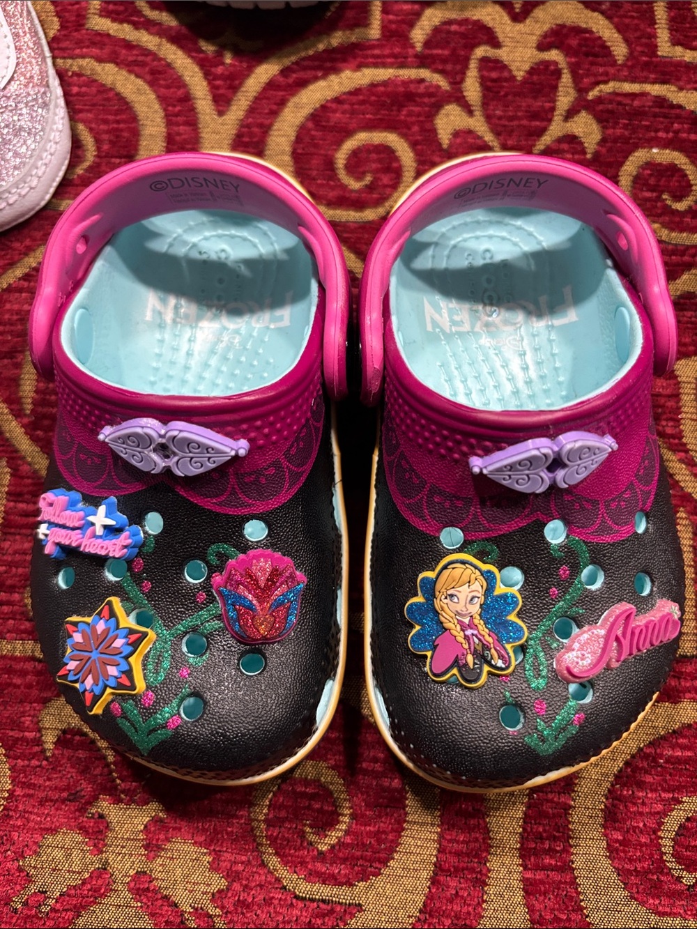 CROCS Kids Black and Pink Anna Graphic Clog Sandals